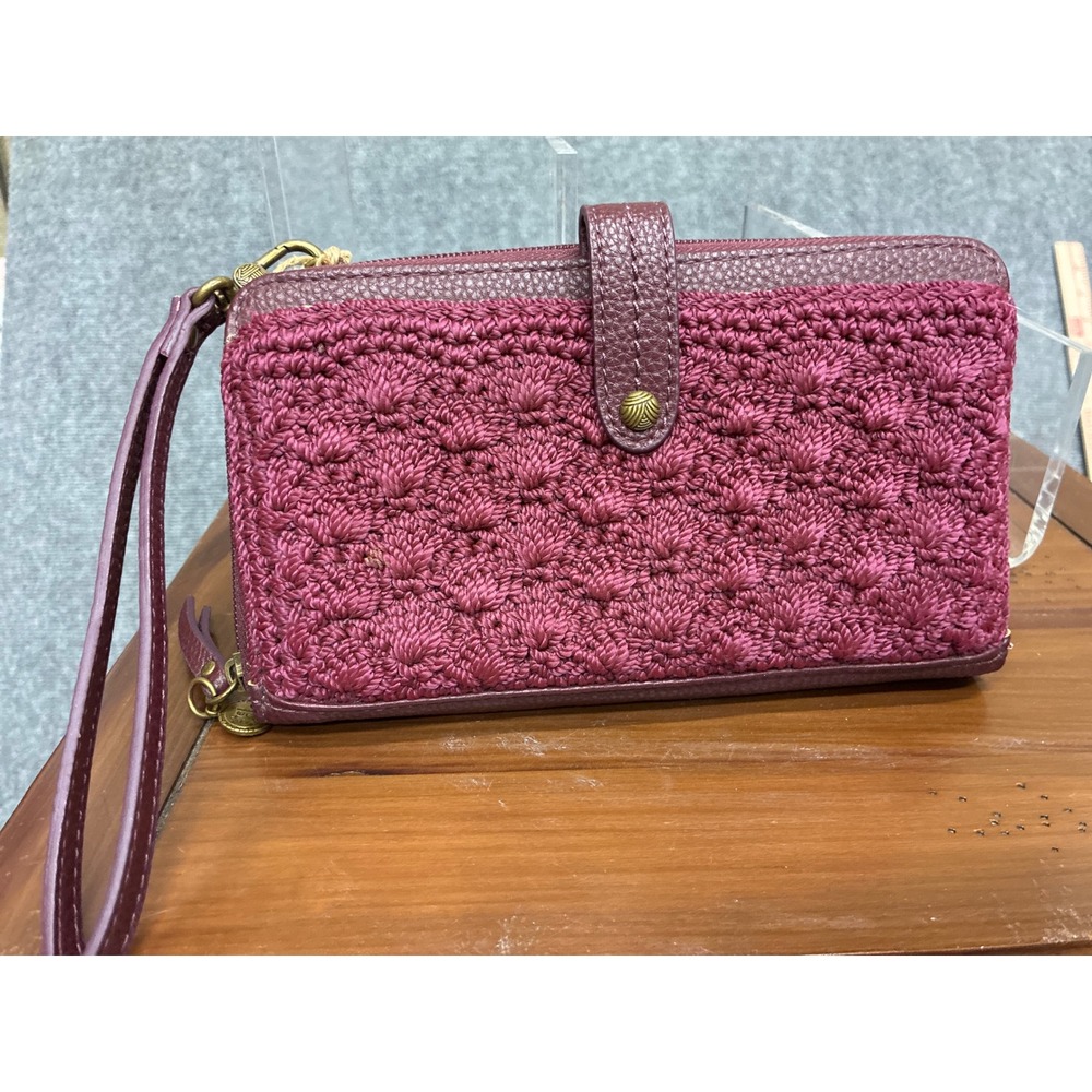 The Sak Iris Large Smartphone Crossbody Wallet Plum Crochet Wristlet Clutch